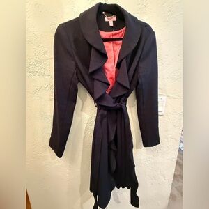 Lilly Pulitzer Ruffle Black Trench Coat with Pink Lining